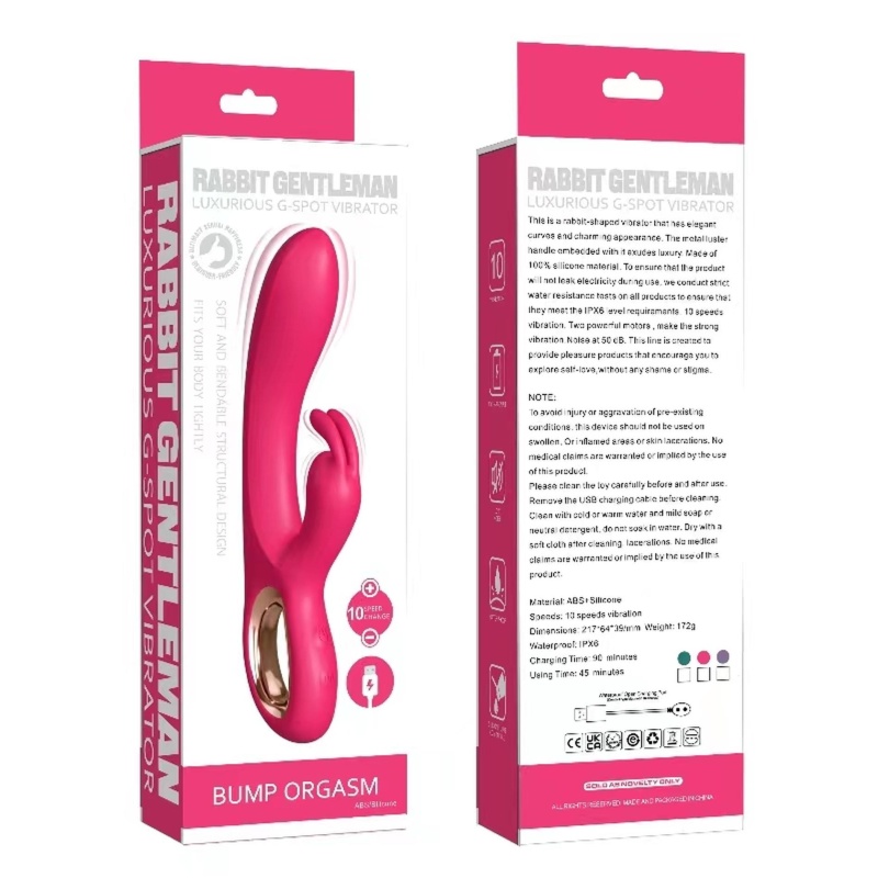 Rabbit vibrator PINK - silikonowy stymulator z podwójną stymulacją, 10 prędkości wibracji, wodoodporny, profil długi i cienki - 4