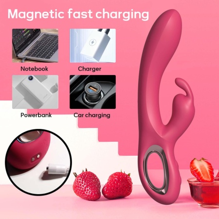 Rabbit vibrator PINK - silikonowy stymulator z podwójną stymulacją, 10 prędkości wibracji, wodoodporny, profil długi i cienki - 7