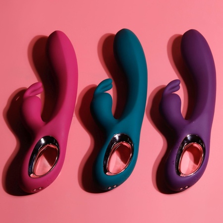 Rabbit vibrator PINK - silikonowy stymulator z podwójną stymulacją, 10 prędkości wibracji, wodoodporny, profil długi i cienki - 10