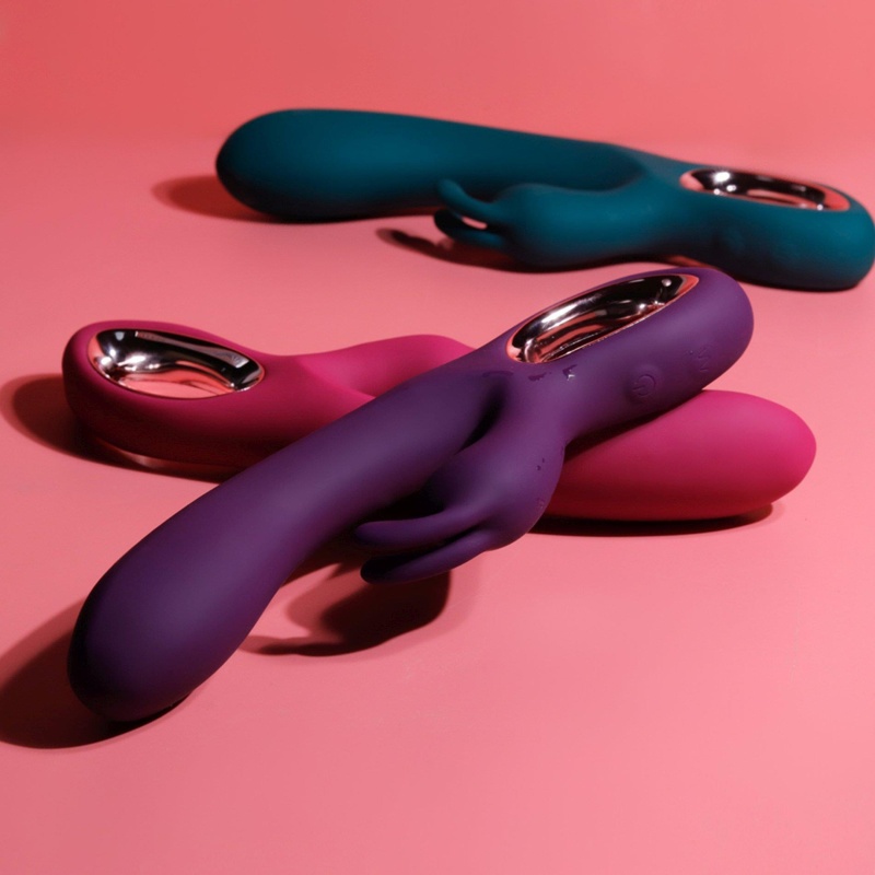 Rabbit vibrator PINK - silikonowy stymulator z podwójną stymulacją, 10 prędkości wibracji, wodoodporny, profil długi i cienki - 11