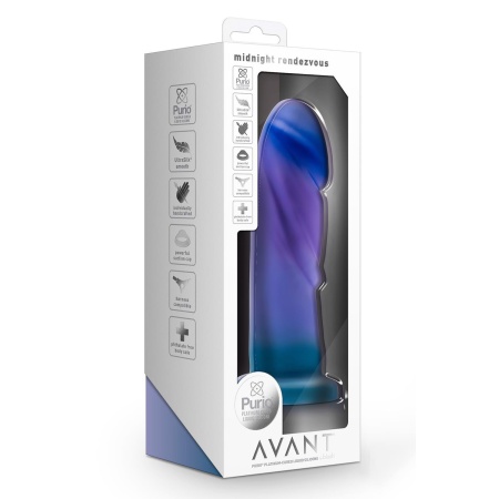 Dildo Avant Midnight Rendezvous Ocean Blue - silikon platynowy z przyssawką i uprzężą strap-on, długość 19,7 cm, szerokość 4,4 c - 1