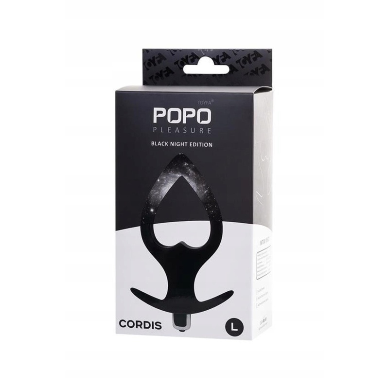 Wibrujący korek analny POPO Cordis Vibro Black, rozmiar L, 7 trybów wibracji, kształt serca, wyjmowana wkładka - 1