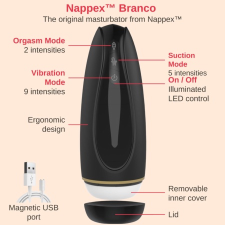 Masturbator - Nappex™ Branco Black - Premium Mastubators (10 Languages - 5