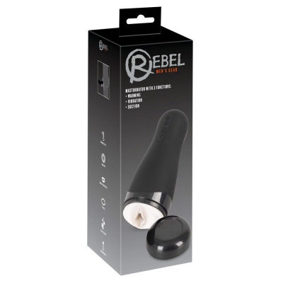 Masturbator Rebel with 3 Functions – rękaw z wypustkami, 5 wzorów wibracji, podgrzewanie do 42°C i ssanie, 26 cm - 1