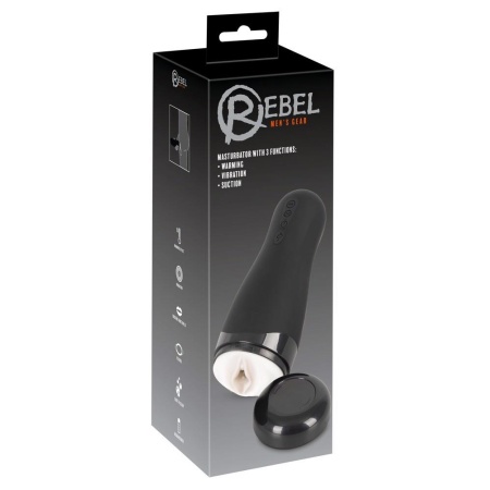 Masturbator Rebel with 3 Functions – rękaw z wypustkami, 5 wzorów wibracji, podgrzewanie do 42°C i ssanie, 26 cm - 1