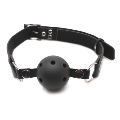 Knebel kulowy Breathable Ball Gag Black – oddychająca kula Ø 4 cm, regulowany pasek z imitacji skóry i metalową klamrą - 1 2