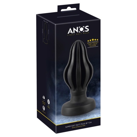 Korek analny ANOS Super Soft 7 cm – stożkowy, rowkowany, z przyssawką, długość całkowita 15,8 cm - 1