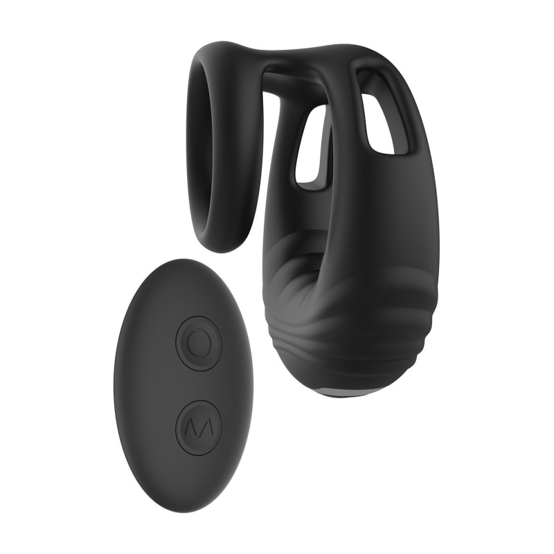 Pierścień wibracyjny na penisa STRONG z pilotem i podwójnym pierścieniem, długość 7,2 cm, szerokość 3,4-7 cm - 2
