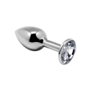 Korek analny Mini Metal Butt Plug M clear - metalowy z kryształem w podstawie, długość 8 cm, średnica 3,4 cm - 1