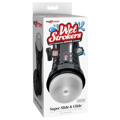 Masturbator PDX Wet Pussies Super Slide & Glide – samosmarujący rękaw TPR w etui ABS, 21,6 cm, głębokość wkładania 16,5 cm - 1