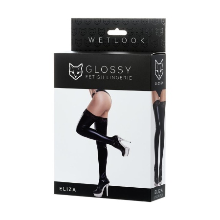 Glossy Shiny Wetlook stockings with a lace ELIZA - black S - 3