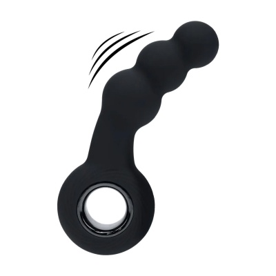Vibrating Beaded Silicone Prostate Massager with Loop - Black - 1