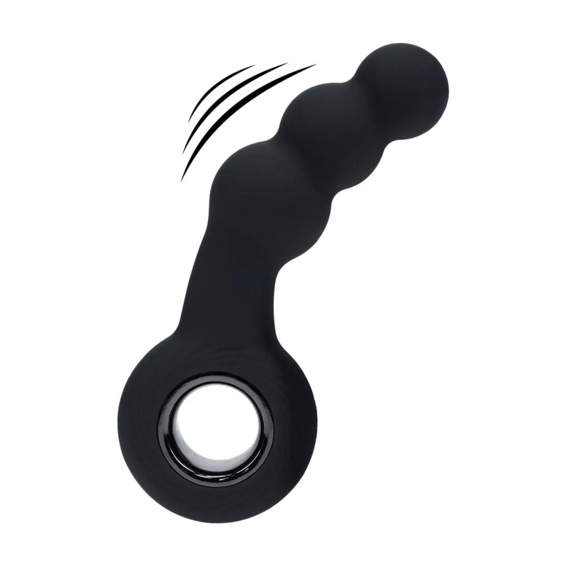 Vibrating Beaded Silicone Prostate Massager with Loop - Black - 1