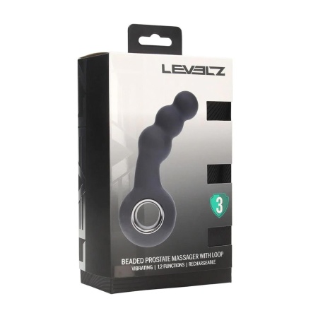 Vibrating Beaded Silicone Prostate Massager with Loop - Black - 2