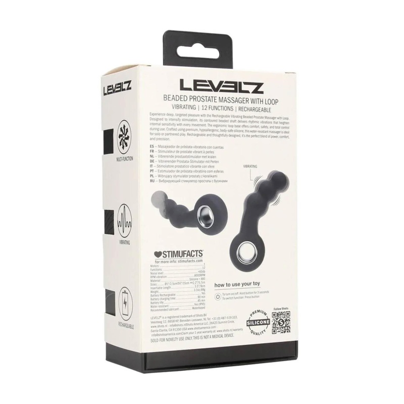 Vibrating Beaded Silicone Prostate Massager with Loop - Black - 3
