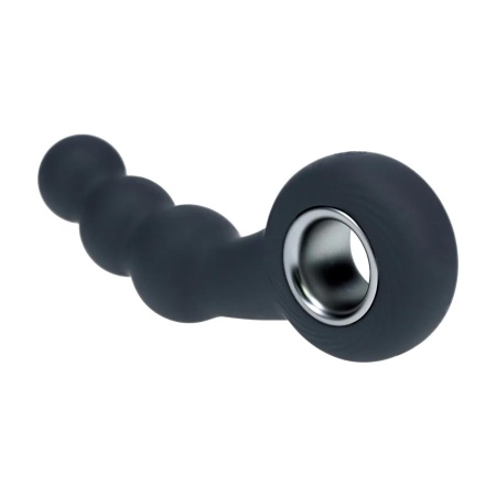 Vibrating Beaded Silicone Prostate Massager with Loop - Black - 5