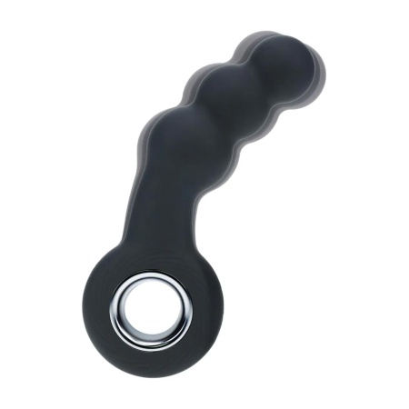 Vibrating Beaded Silicone Prostate Massager with Loop - Black - 6