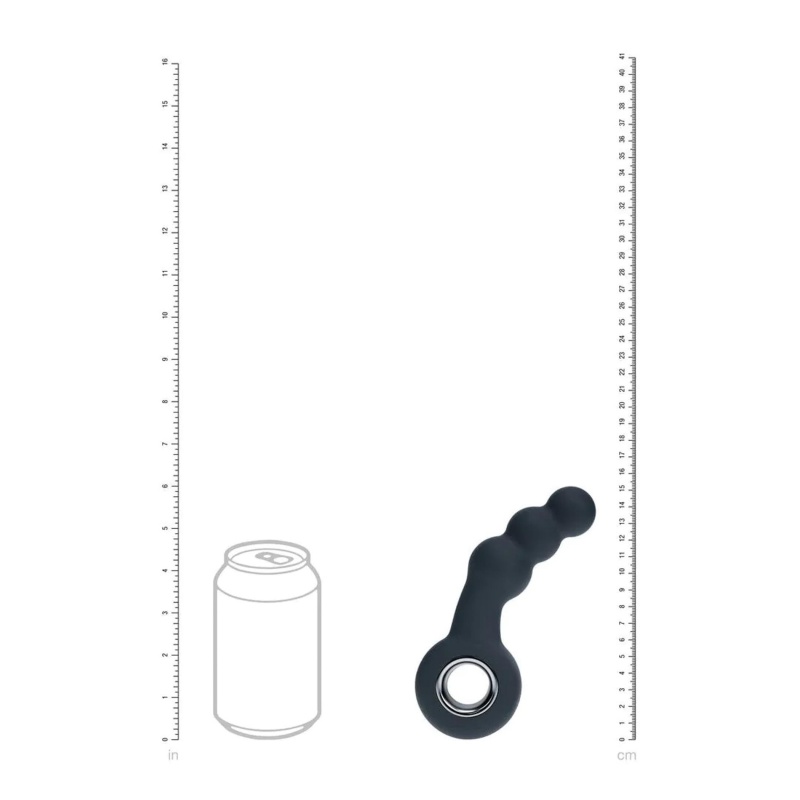 Vibrating Beaded Silicone Prostate Massager with Loop - Black - 7