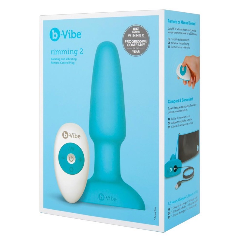 Korek analny Rimming Plug Blue – rotujące koraliki i wibracja, długość całkowita 15 cm - 1