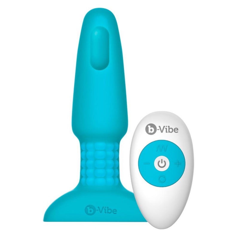 Korek analny Rimming Plug Blue – rotujące koraliki i wibracja, długość całkowita 15 cm - 3