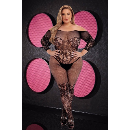 LAPDANCE OFF-THE-SHOULDER LACE BODYSTOCKING BLACK, QUEEN - 2
