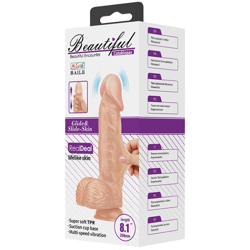Wibrator realistyczny Catoblepas Slide Skin 20,6 cm z przyssawką i przewodowym pilotem - 11