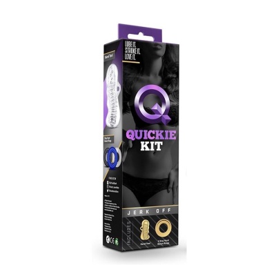 Masturbator Quickie Kit Jerk Off Clear - Teksturowany Kanał, 3 Pierścienie Erekcyjne, 11,4 cm - 1