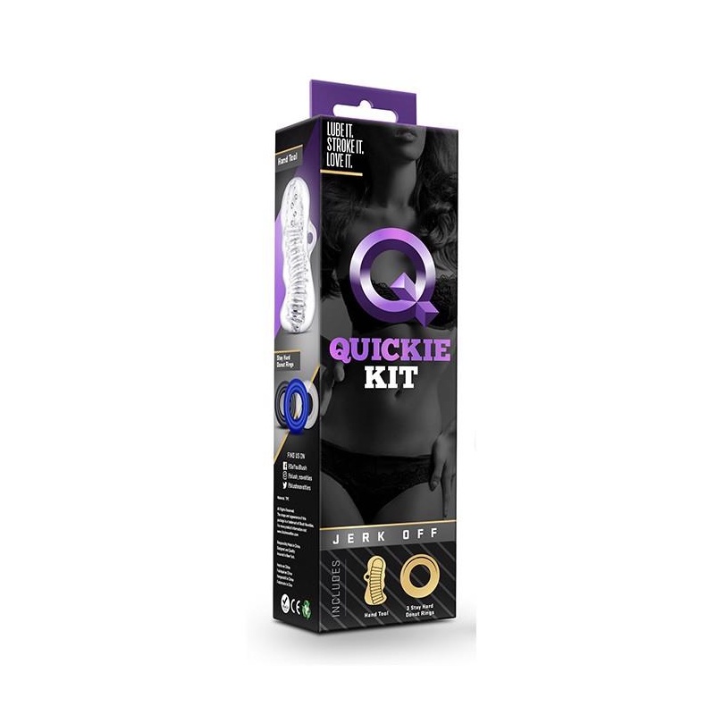 Masturbator Quickie Kit Jerk Off Clear - Teksturowany Kanał, 3 Pierścienie Erekcyjne, 11,4 cm - 1
