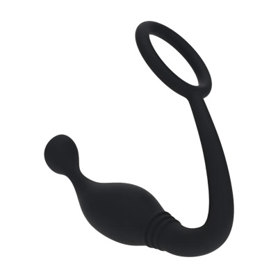 Silicone Cockring with Prostate Stimulator - L - Black - 1