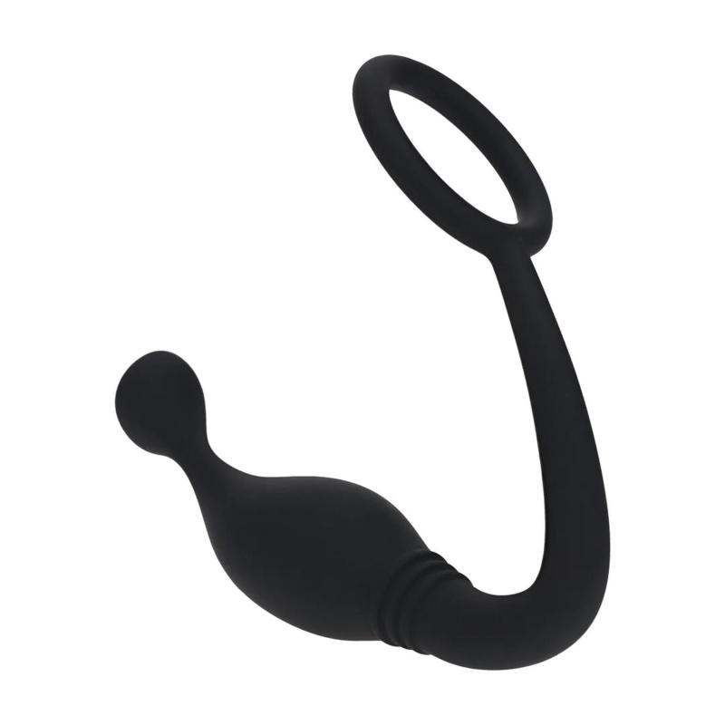 Silicone Cockring with Prostate Stimulator - L - Black - 1