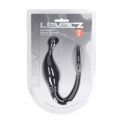 Silicone Cockring with Prostate Stimulator - L - Black - 1 2