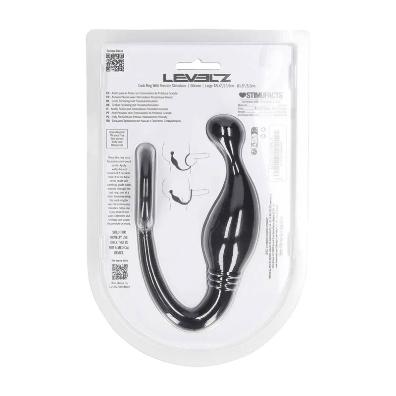 Silicone Cockring with Prostate Stimulator - L - Black - 3