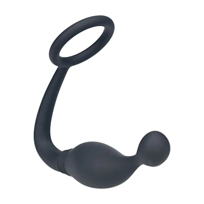 Silicone Cockring with Prostate Stimulator - L - Black - 4