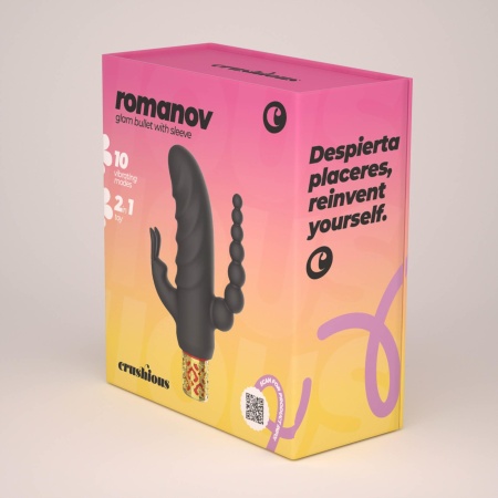 Mini wibrator Romanov 13,3 cm czarny z silikonową nakładką - 12
