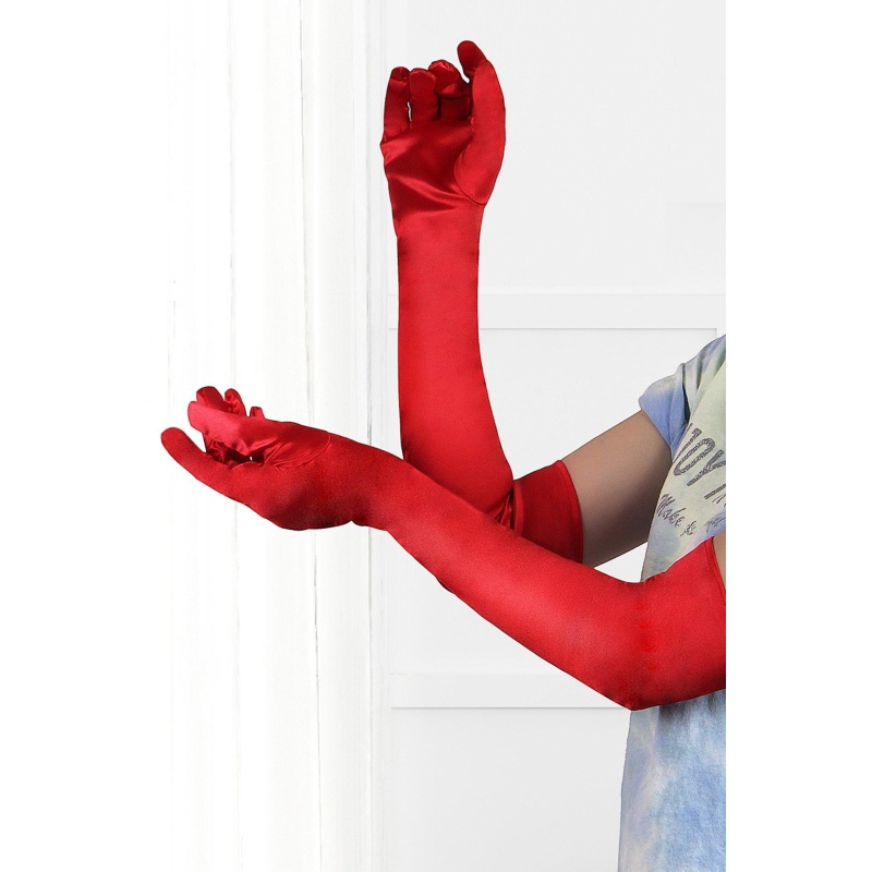 LONG SATIN RED GLOVES TU (Size: TU) - 3