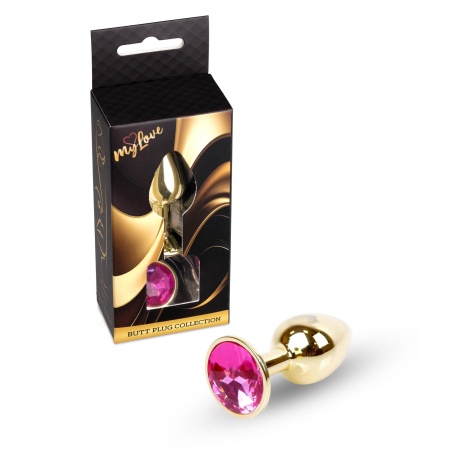Biżuteria analna Jewellery Gold PLUG Pink - stal nierdzewna, anatomiczny korek z kamieniem, 7 cm x 2,7 cm - 7