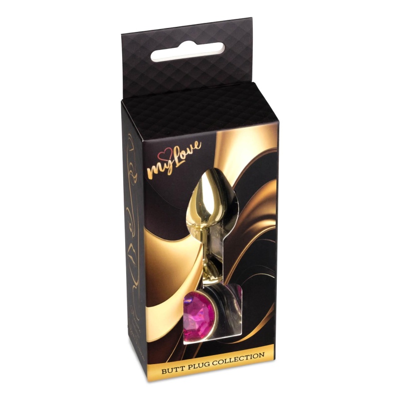 Biżuteria analna Jewellery Gold PLUG Pink - stal nierdzewna, anatomiczny korek z kamieniem, 7 cm x 2,7 cm - 8
