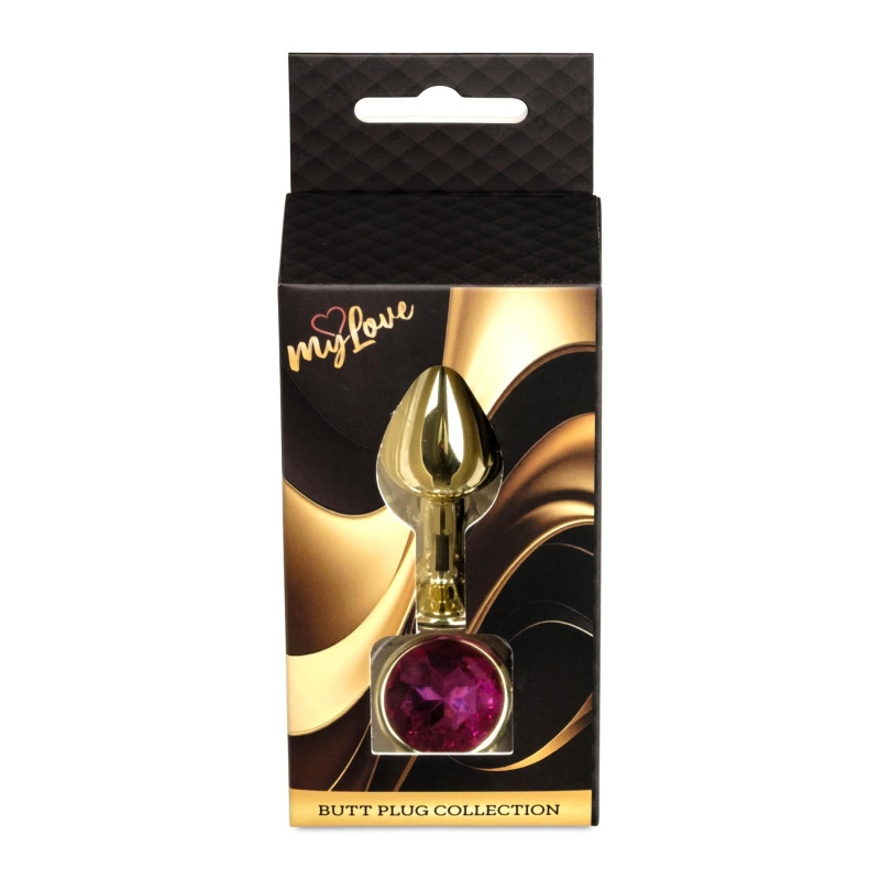 Biżuteria analna Jewellery Gold PLUG Pink - stal nierdzewna, anatomiczny korek z kamieniem, 7 cm x 2,7 cm - 9