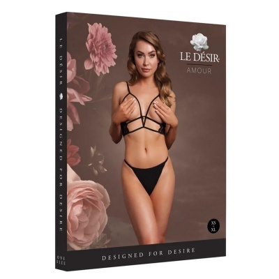 Open Cup Triangle Bra with Lace and Adjustable Sliders - One Size - Black - 1