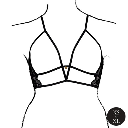 Open Cup Triangle Bra with Lace and Adjustable Sliders - One Size - Black - 4