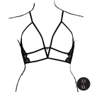 Open Cup Triangle Bra with Lace and Adjustable Sliders - One Size - Black - 4