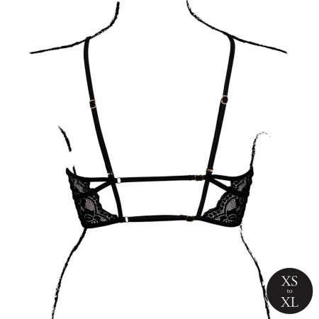 Open Cup Triangle Bra with Lace and Adjustable Sliders - One Size - Black - 5