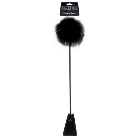 Pejcz z piórkami FFSLE Feather Crop Black – dwufunkcyjny tickler i packa, 51 cm - 1