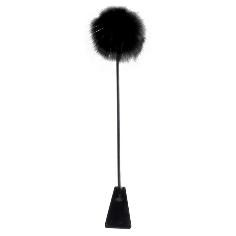 Pejcz z piórkami FFSLE Feather Crop Black – dwufunkcyjny tickler i packa, 51 cm - 2