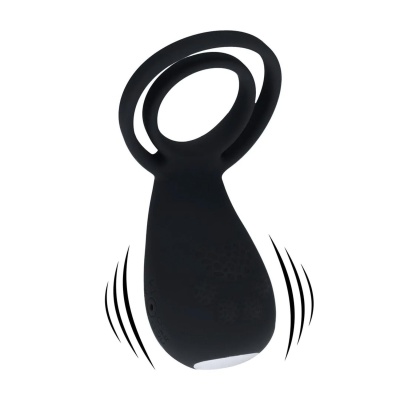 Vibrating Cock and Ball Ring with Paw Stimulator - Black - 1