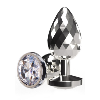 Korek analny Disco Diamond Plug Large Silver z fasetowaną powierzchnią, 9,7 cm - 1