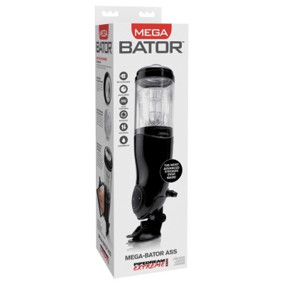 Masturbator automatyczny Mega-Bator Ass Black/Clear – napęd rotacyjno-posuwisty, wkładka TPE, 27,9 cm - 1