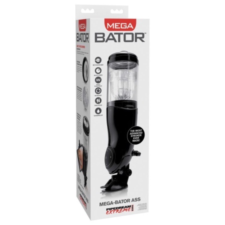 Masturbator automatyczny Mega-Bator Ass Black/Clear – napęd rotacyjno-posuwisty, wkładka TPE, 27,9 cm - 1