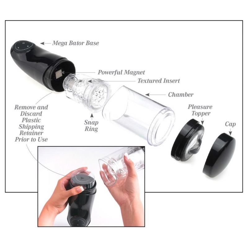 Masturbator automatyczny Mega-Bator Ass Black/Clear – napęd rotacyjno-posuwisty, wkładka TPE, 27,9 cm - 7