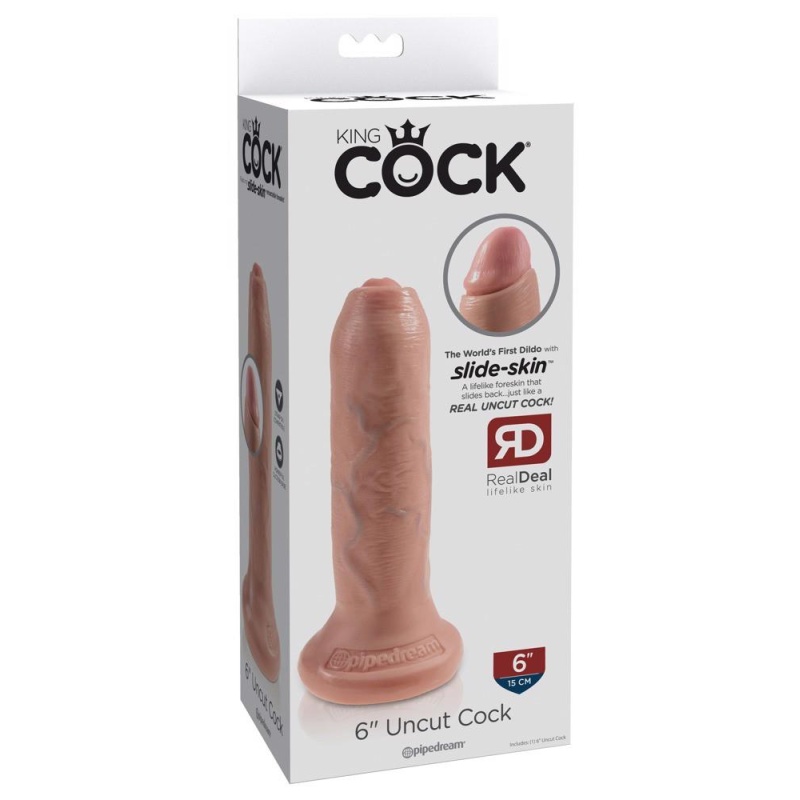 Uncut 6in. – Realistyczna replika penisa z ruchomym napletkiem, 16,5 cm - 1